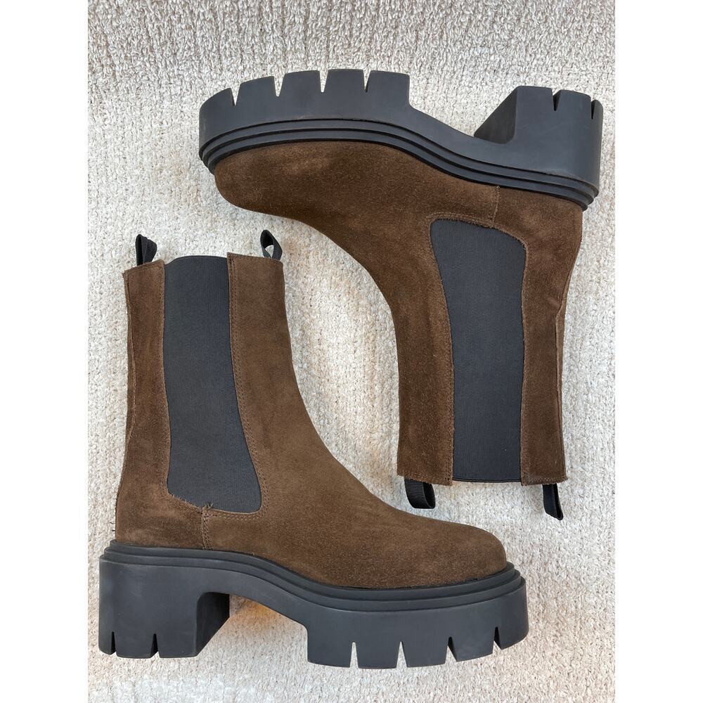 STEVE MADDEN Wisteria Platform Lug Boot Women's 9.5 Brown Leather Suede Chunky - Picture 7 of 10